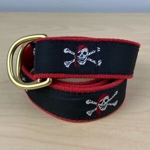 Preston Belts Preppy Black Pirate Skull & Crossbones Ribbon D Ring Belt Size M